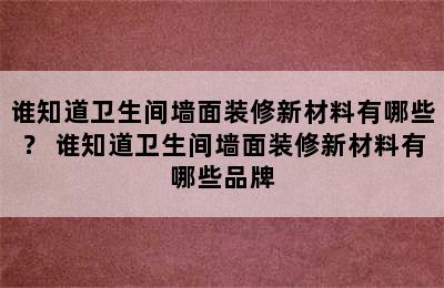 谁知道卫生间墙面装修新材料有哪些？ 谁知道卫生间墙面装修新材料有哪些品牌